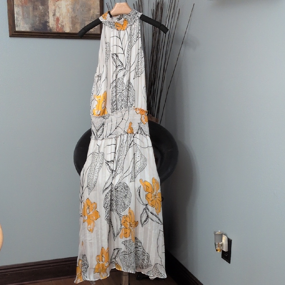 White House Black Market Backless Dress - White and Yellow